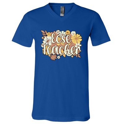 Ecse Flowers Early Hood Special Education Teacher Gift V-Neck T-Shirt