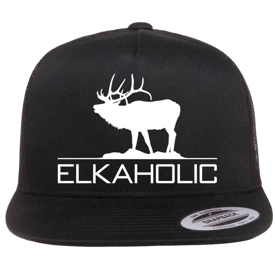 Elkaholic Funny Elk Hunting Gift Flat Bill Trucker Hat