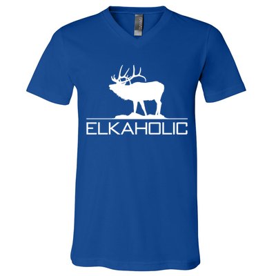 Elkaholic Funny Elk Hunting Gift V-Neck T-Shirt