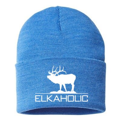 Elkaholic Funny Elk Hunting Gift Sustainable Knit Beanie