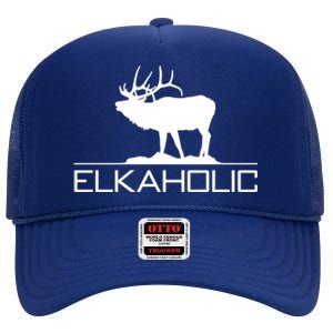 Elkaholic Funny Elk Hunting Gift High Crown Mesh Back Trucker Hat