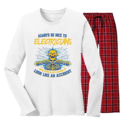 Electrician Funny For Electrical Engineer Electricity Women's Long Sleeve Flannel Pajama Set 