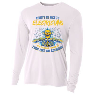 Electrician Funny For Electrical Engineer Electricity Cooling Performance Long Sleeve Crew