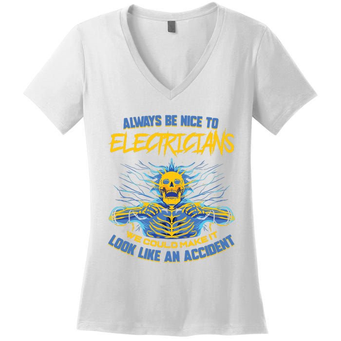 Electrician Funny For Electrical Engineer Electricity Women's V-Neck T-Shirt