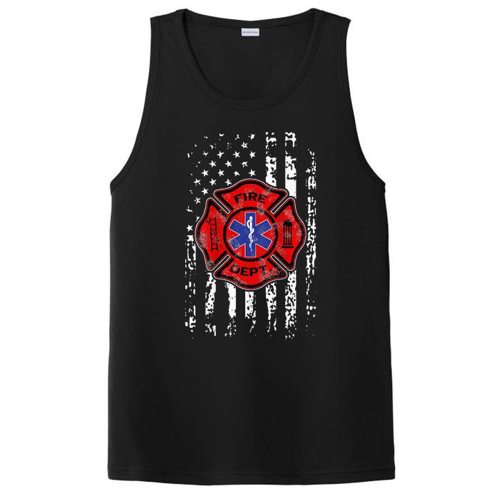 EMT Firefighter Fireman EMS USA Flag Gift Back PosiCharge Competitor Tank