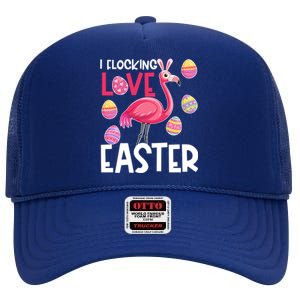 Easter Flamingo Flocking Love Cute Funny Meaningful Gift High Crown Mesh Back Trucker Hat