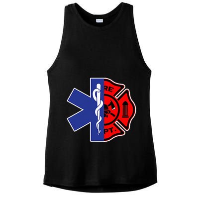 EMT Firefighter Firefighter Two Sided EMS Gift Ladies PosiCharge Tri-Blend Wicking Tank