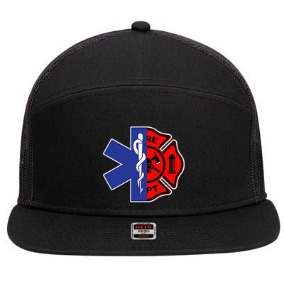 EMT Firefighter Firefighter Two Sided EMS Gift 7 Panel Mesh Trucker Snapback Hat
