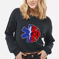 EMT Firefighter Firefighter Two Sided EMS Gift Cropped Pullover Crew