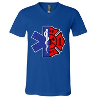 EMT Firefighter Firefighter Two Sided EMS Gift V-Neck T-Shirt