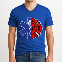 EMT Firefighter Firefighter Two Sided EMS Gift V-Neck T-Shirt