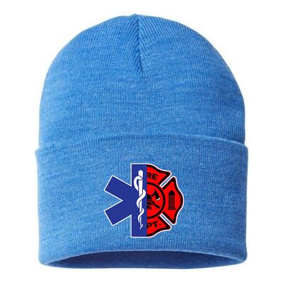 EMT Firefighter Firefighter Two Sided EMS Gift Sustainable Knit Beanie