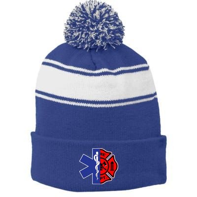 EMT Firefighter Firefighter Two Sided EMS Gift Stripe Pom Pom Beanie