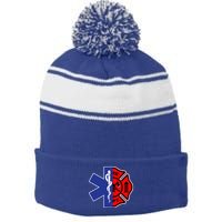 EMT Firefighter Firefighter Two Sided EMS Gift Stripe Pom Pom Beanie