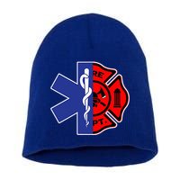 EMT Firefighter Firefighter Two Sided EMS Gift Short Acrylic Beanie