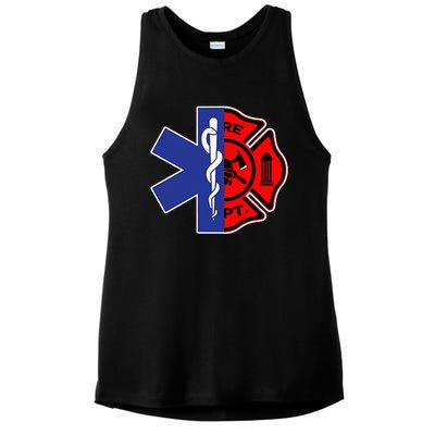 EMT Firefighter Firefighter Two Sided EMS Gift Ladies PosiCharge Tri-Blend Wicking Tank