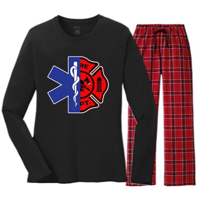 EMT Firefighter Firefighter Two Sided EMS Gift Women's Long Sleeve Flannel Pajama Set 