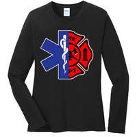 EMT Firefighter Firefighter Two Sided EMS Gift Ladies Long Sleeve Shirt