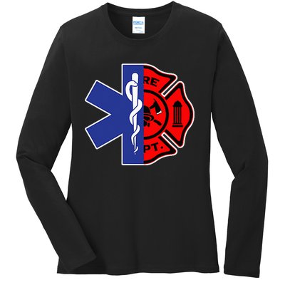 EMT Firefighter Firefighter Two Sided EMS Gift Ladies Long Sleeve Shirt