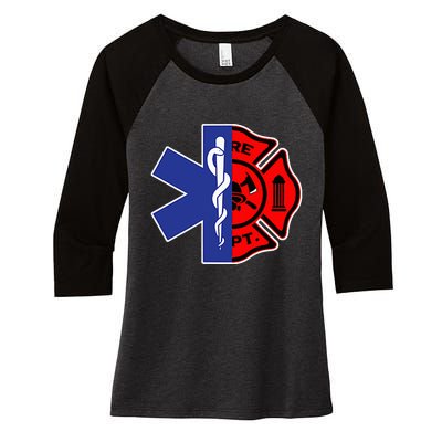 EMT Firefighter Firefighter Two Sided EMS Gift Women's Tri-Blend 3/4-Sleeve Raglan Shirt