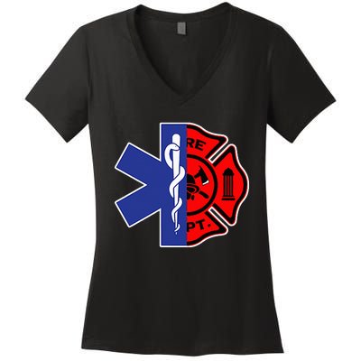 EMT Firefighter Firefighter Two Sided EMS Gift Women's V-Neck T-Shirt