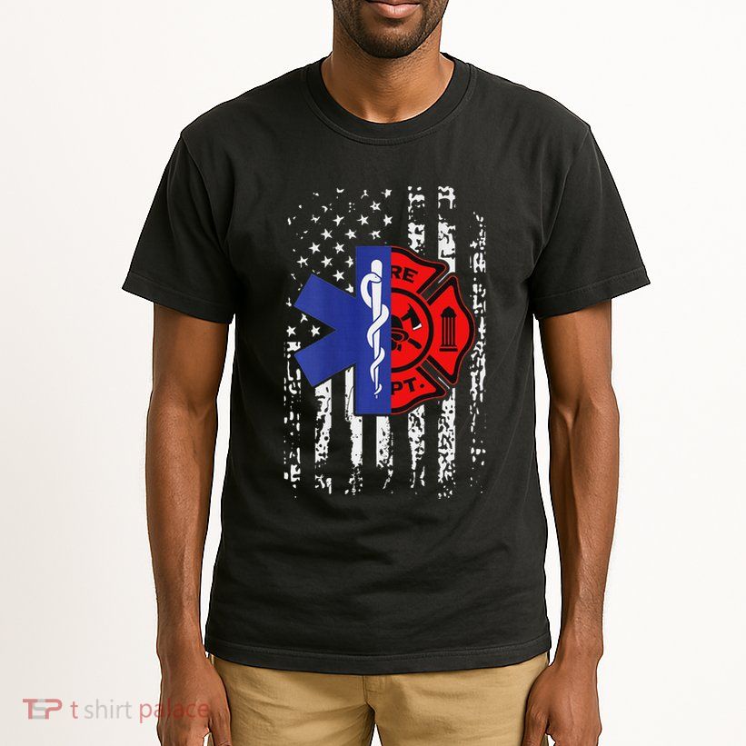 Emt Firefighter Firefighter American Flag Back Print Tall T-Shirt