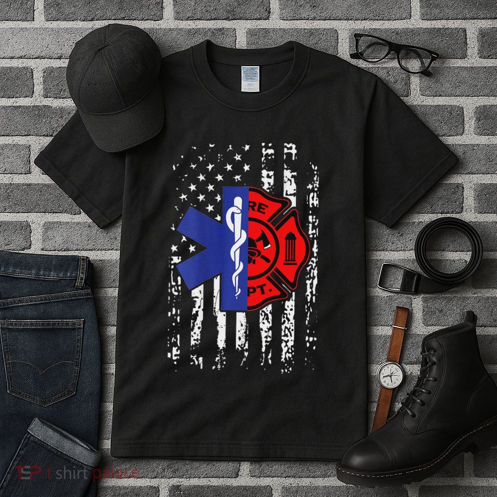 Emt Firefighter Firefighter American Flag Back Print Tall T-Shirt