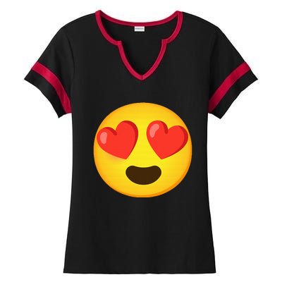 Emoticon Face grin hearts Ladies Halftime Notch Neck Tee