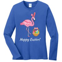 Easter Flamingo Happy Easter Eggs Gift Ladies Long Sleeve Shirt