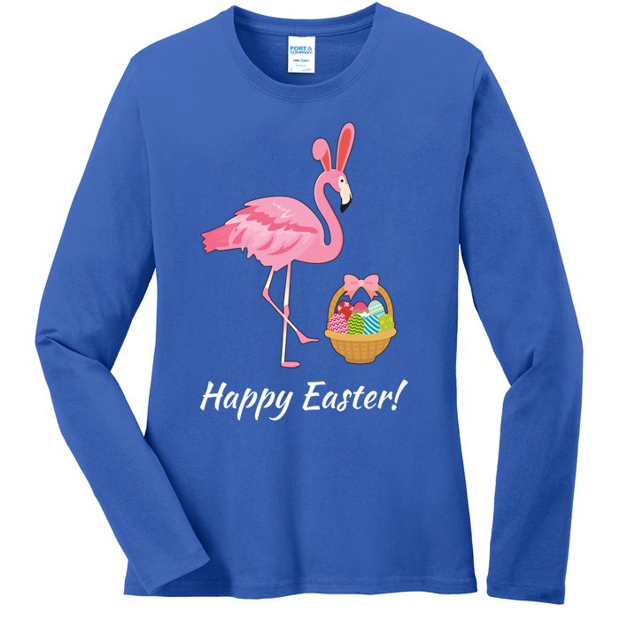 Easter Flamingo Happy Easter Eggs Gift Ladies Long Sleeve Shirt