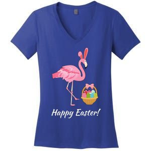 Easter Flamingo Happy Easter Eggs Gift Women's V-Neck T-Shirt