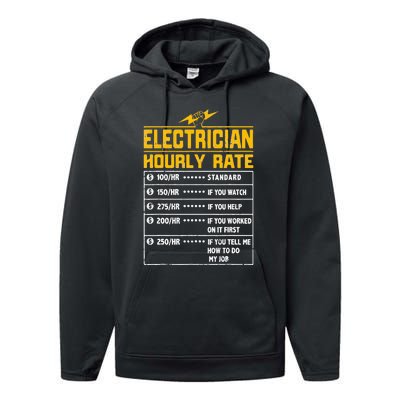 Electrician funny hourly rate gift for Electrician Dad Performance Fleece Hoodie