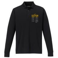 Electrician funny hourly rate gift for Electrician Dad Performance Long Sleeve Polo