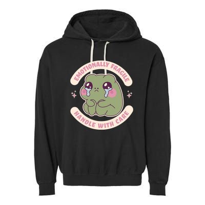 Emotionally Fragile Handle With Care Cute Crying Frog Garment-Dyed Fleece Hoodie