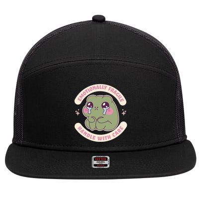 Emotionally Fragile Handle With Care Cute Crying Frog 7 Panel Mesh Trucker Snapback Hat