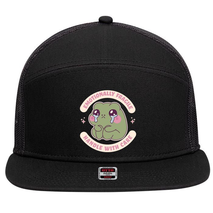 Emotionally Fragile Handle With Care Cute Crying Frog 7 Panel Mesh Trucker Snapback Hat