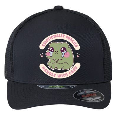 Emotionally Fragile Handle With Care Cute Crying Frog Flexfit Unipanel Trucker Cap