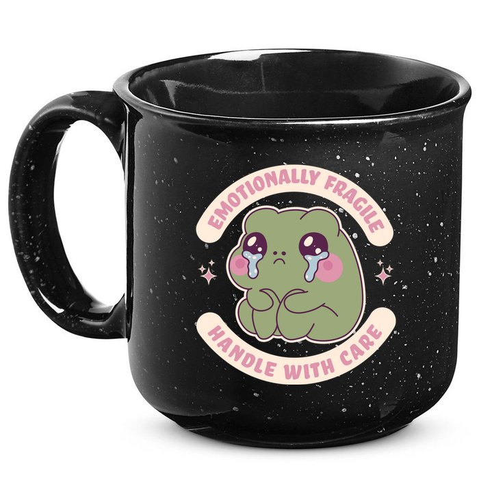 Emotionally Fragile Handle With Care Cute Crying Frog 15oz Campfire Ceramic Mug