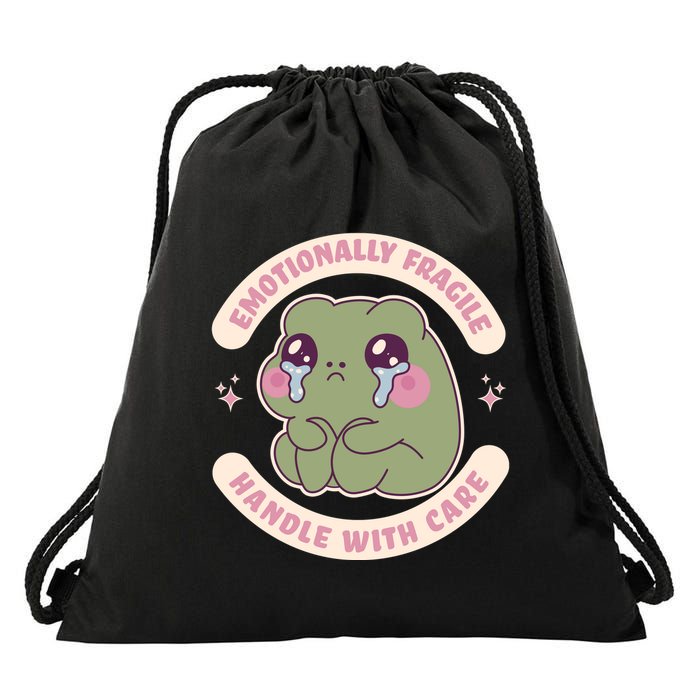 Emotionally Fragile Handle With Care Cute Crying Frog Drawstring Bag