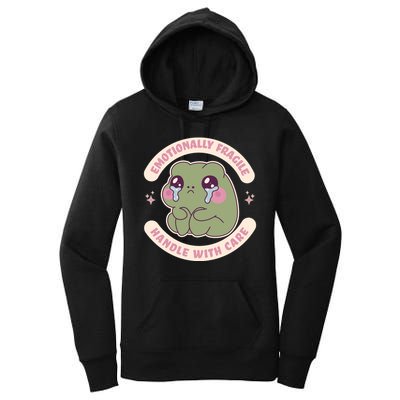 Emotionally Fragile Handle With Care Cute Crying Frog Women's Pullover Hoodie