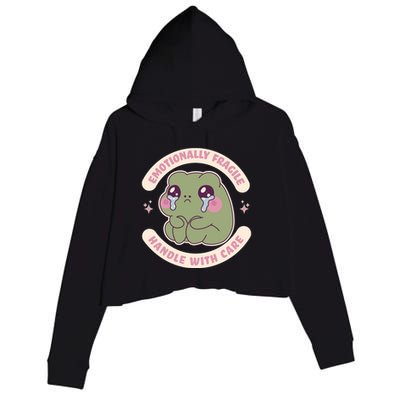 Emotionally Fragile Handle With Care Cute Crying Frog Crop Fleece Hoodie