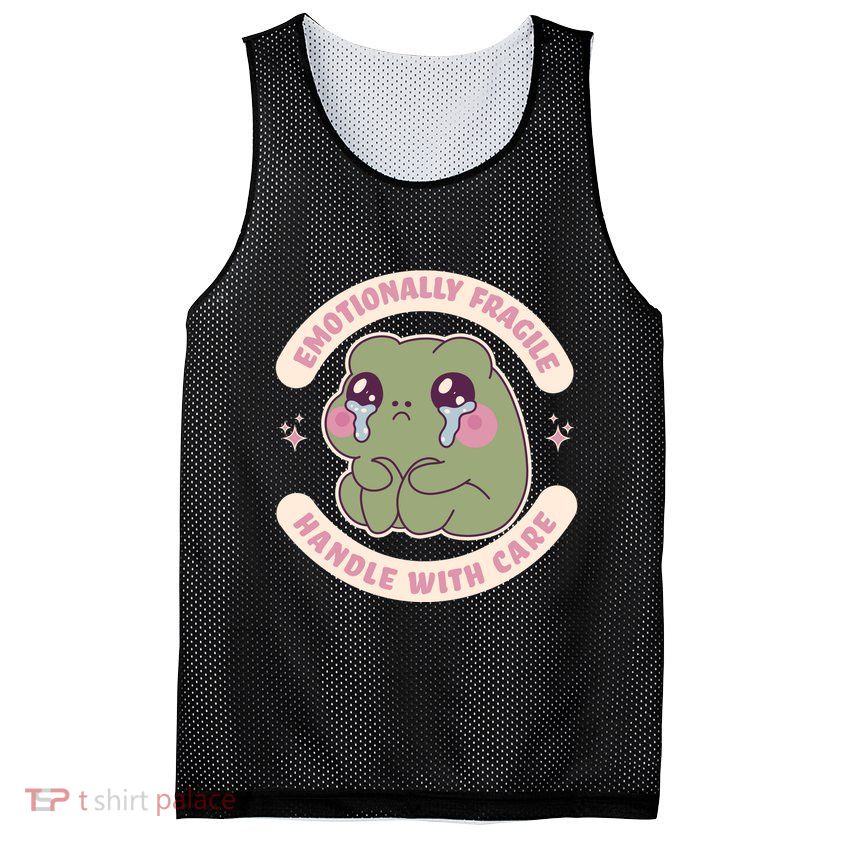 Emotionally Fragile Handle With Care Cute Crying Frog Mesh Reversible Basketball Jersey Tank