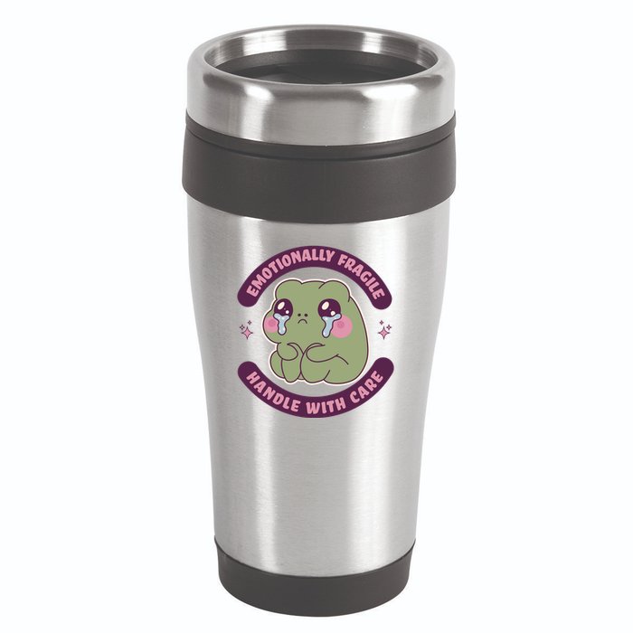 Emotionally Fragile Handle With Care Cute Crying Frog 16oz Travel Tumbler