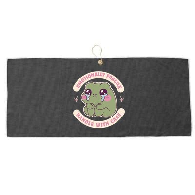 Emotionally Fragile Handle With Care Cute Crying Frog Large Microfiber Waffle Golf Towel