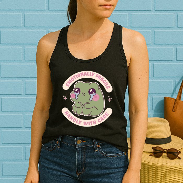 Emotionally Fragile Handle With Care Cute Crying Frog Womens Tank Top