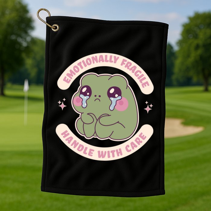 Emotionally Fragile Handle With Care Cute Crying Frog Golf Towel