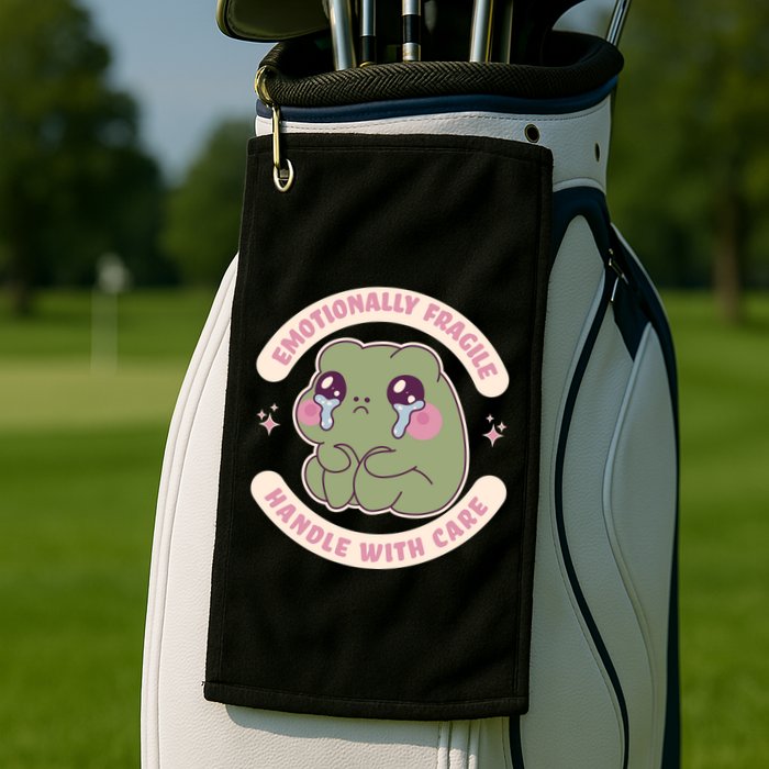 Emotionally Fragile Handle With Care Cute Crying Frog Golf Towel