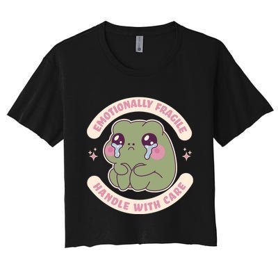 Emotionally Fragile Handle With Care Cute Crying Frog Crop Top