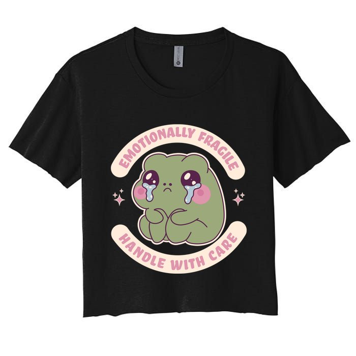 Emotionally Fragile Handle With Care Cute Crying Frog Crop Top