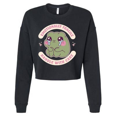 Emotionally Fragile Handle With Care Cute Crying Frog Cropped Pullover Crew
